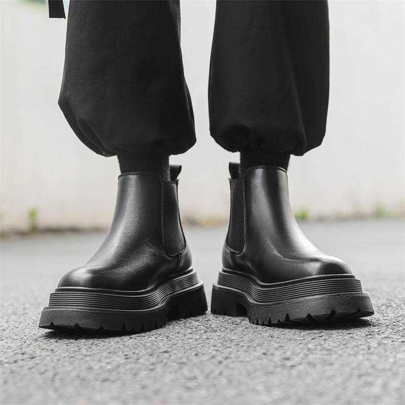 Chelsea boots men's 2024 autumn new breathable medium top platform short boots men's Martin boots 56731-J