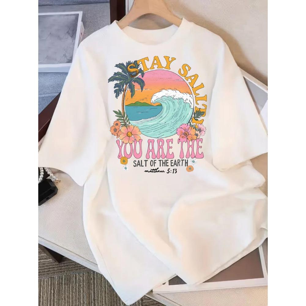 Оставайся соленой, ты - соль земли Женская футболка Уличный дышащий T-shirt Круглый вырез Крутая короткая рукава Простая свободная футболка