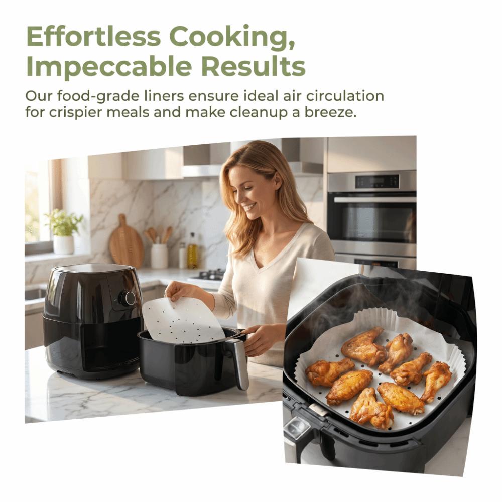 100pcs Double Sided Square Air Fryer Parchment Paper Grade Disposable Oil Proof Roasting Steaming