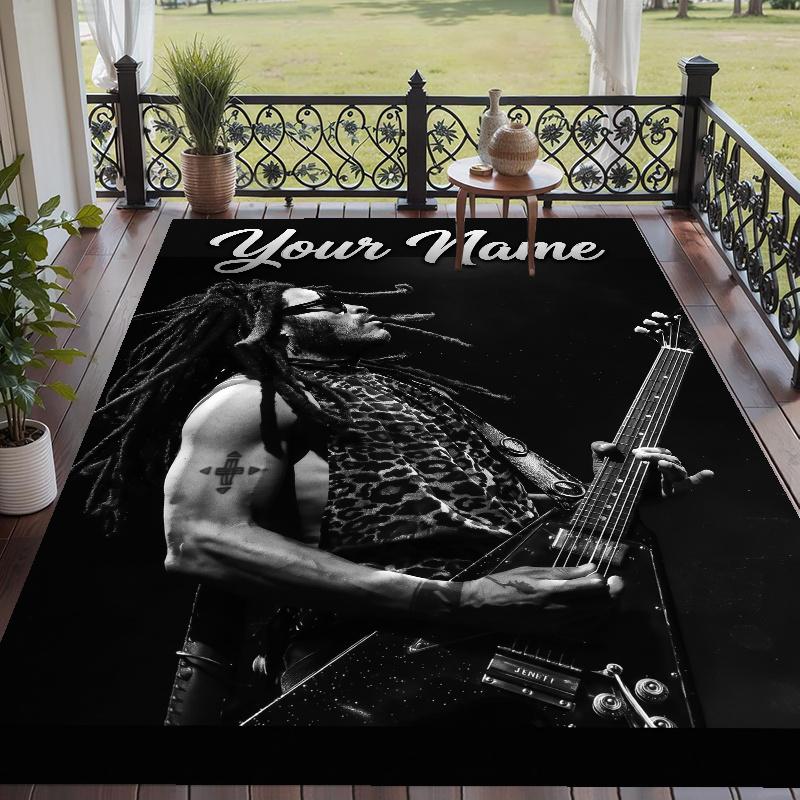 Custom Name Lenny Kravitz Crystal Velvet Floor Rug Personalized Text Soft Carpet Home Decor