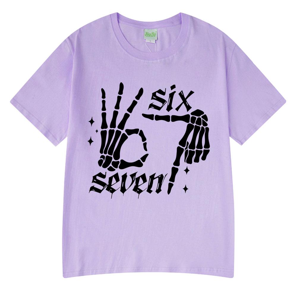 Six Seven Number 67 Funny Skeleton Hands Meme T Shirts Mens Women Clothing Fashion Cotton Casual Short Sleeve T-shirt Streetwear