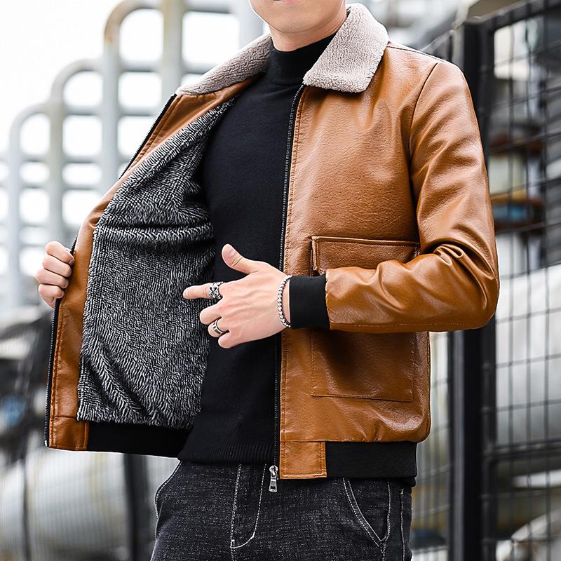 Осенне-зимнее новое кожаное пальто, мужская корейская версия, трендовая повседневная плюшевая мужская красивая кожаная куртка, пальто, мужская одежда