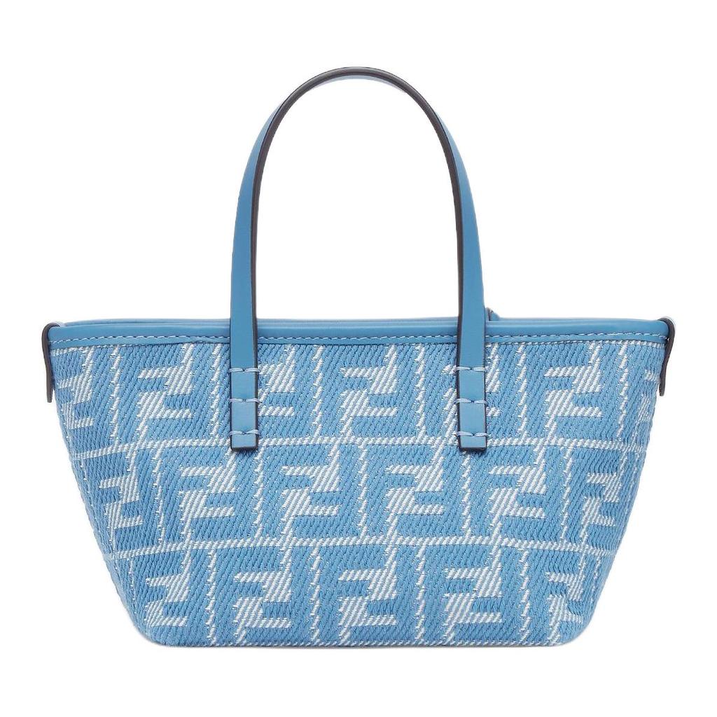 Fendi Roll Denim Effect FF Jacquard Cotton Tote Shopping Bag Shoulder Crossbody Handbag Mini Women tote Blue 8BS096AUPXF1SKL