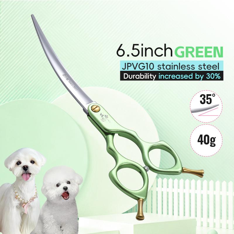 Fenice King Series Pet Grooming Scissors 6/6.5/7 Inch Self Grinding JPVG10 Lightweight Curved 35°&15° Shears Animal Hair Cutting