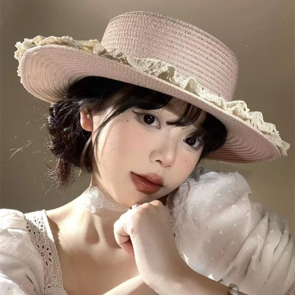 Кепка с широкими полями, кружевная, с цветочным узором, плоская сверху, солнцезащитная шляпа, милая женская шляпа от солнца, для моря