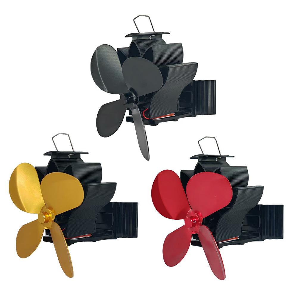 Wood Stove Fan Heat Powered Fireplace Fan Log Wood Burner 4 Blade Fireplace Fan Winter Warm Heat Distribution Aluminum Alloy