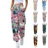 Женские повседневные модные спортивные штаны с рождественским принтом, кулиской на поясе и манжетами на штанинах