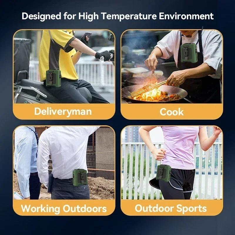 Портативный поясной вентилятор 10000 мАч с функцией Power Bank, светодиодной подсветкой, шейный вентилятор с 5 скоростями, мощным воздушным потоком, охлаждающий вентилятор для работы на открытом воздухе