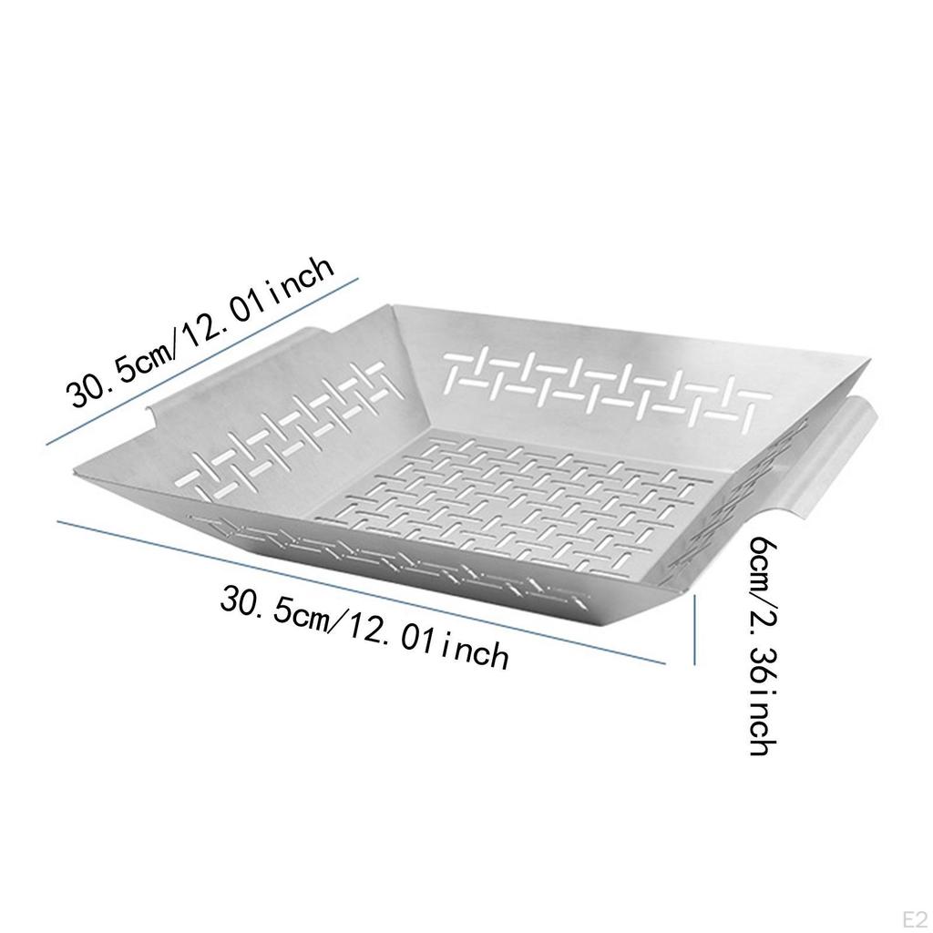 BBQ Veggies Grill Basket Accessories for Barbecue Curved Handles Rust Resistant Deep Tray