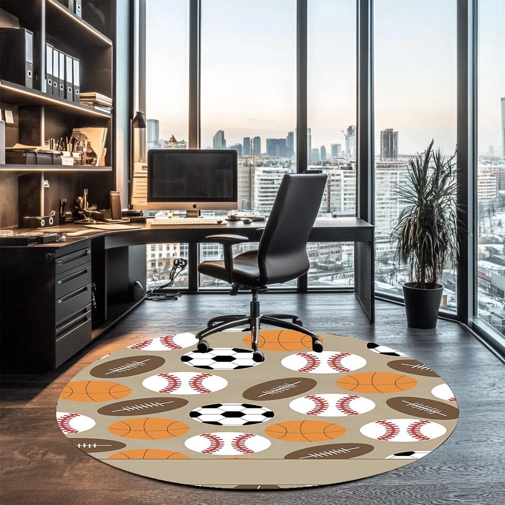ball sports Printed Round Rug Carpet Chair Rug Area Rug Entryway Doormats,for Office Chair Living Room Bedroom Kitchen Room.
