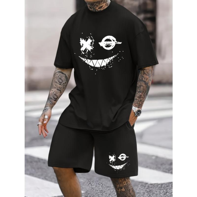 3D Cartoon Teddy Bear Print Men's T-shirt Shorts Set, Summer Casual Everyday Men's Short-sleeved Outdoor Street Men's Shorts