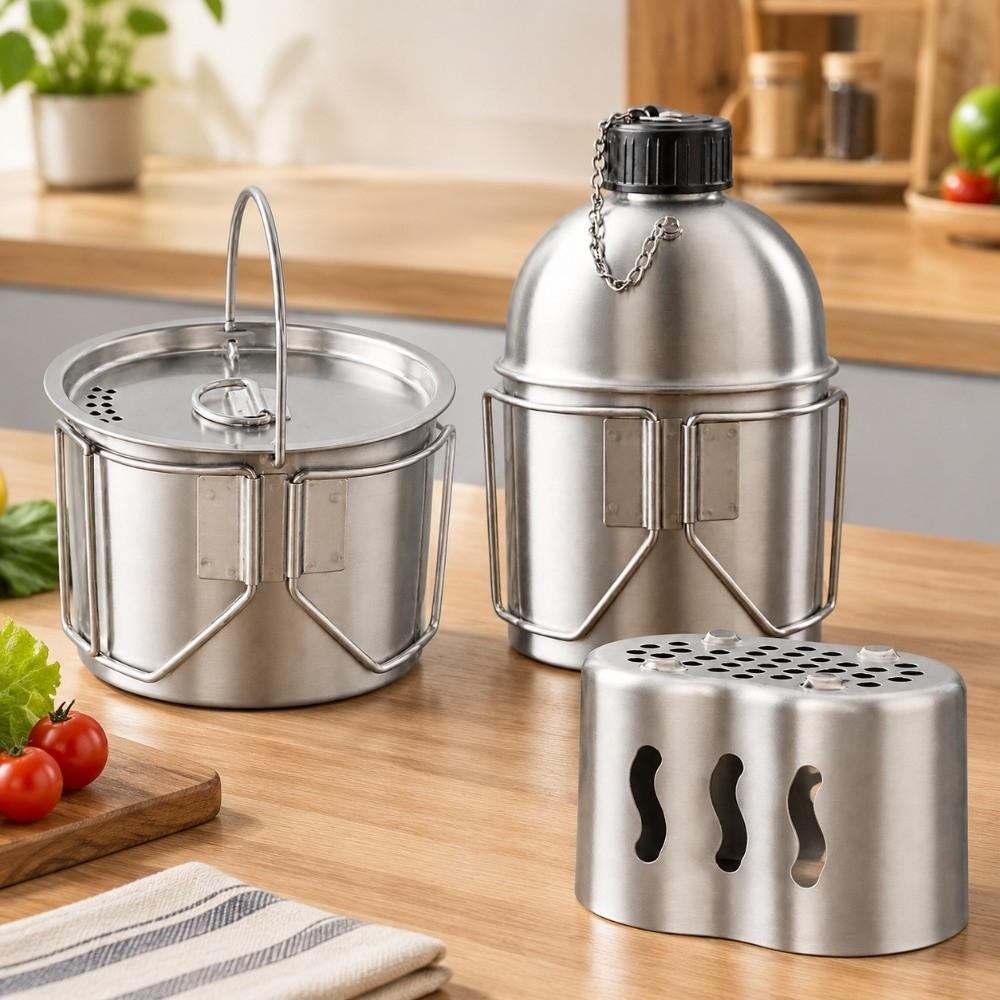 0.6L Camping Kettle Cups 304 Stainless Steel Outdoor Cookware Camping Portable Water Cup