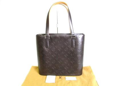 Оригинальная черная кожаная сумка-тоут Monogram Mat Stockton #9369  Восстановлена продавцом