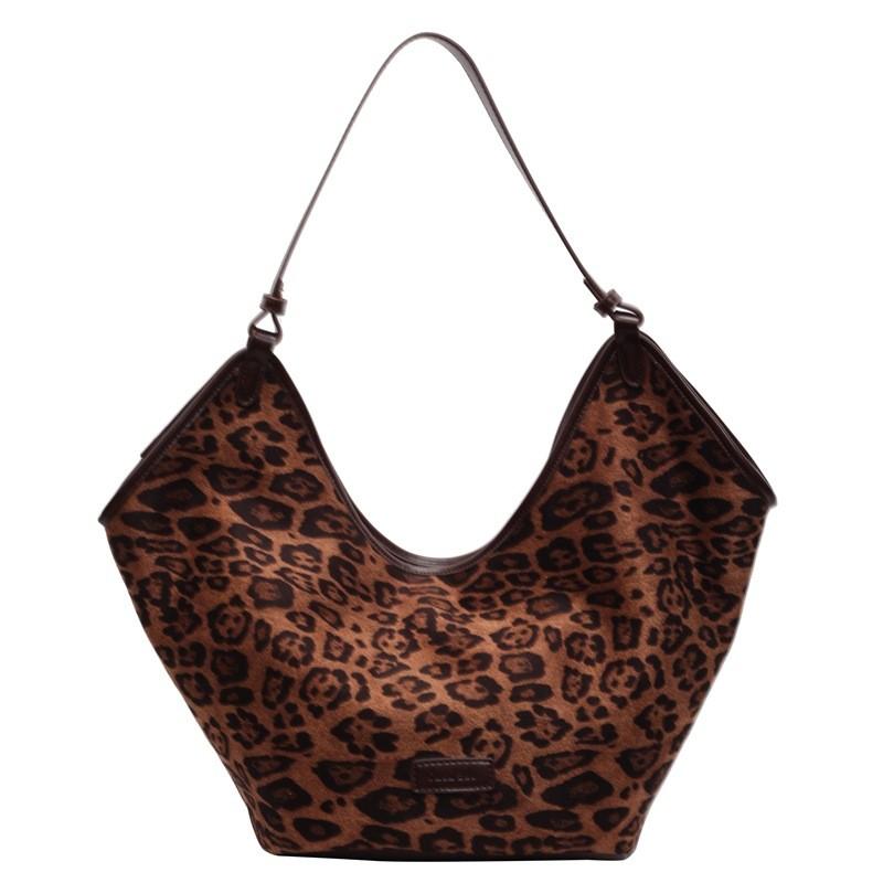 Ielgy Retro Simple Female Bag Fashion Large Capacity Tote Bag Underarm Leopard Print Bucket Bag