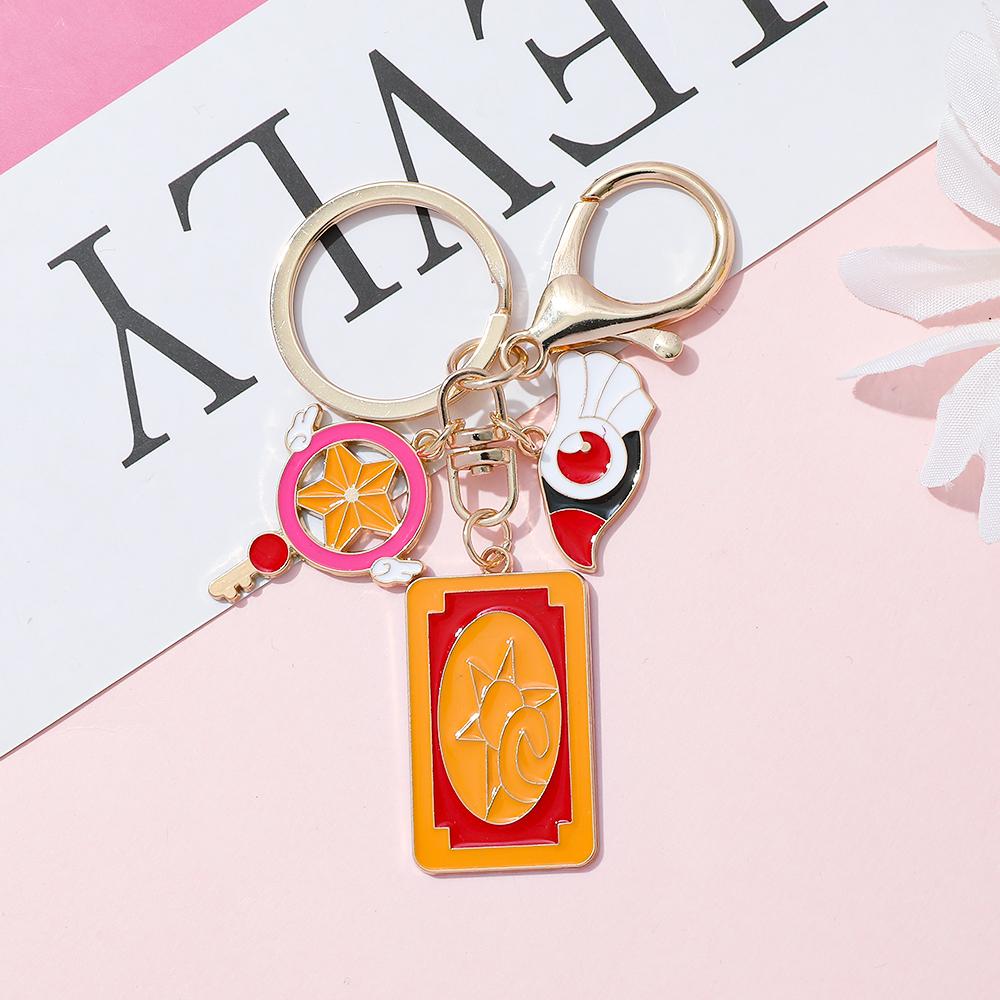 Kawaii Cartoon Animation Cardcaptor Magical Card Sakura Charm Keychain Creative Cute Key Chain for Backpack Accessory Gifts