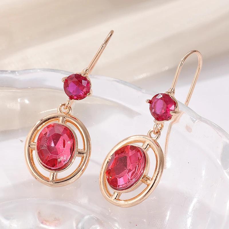 Винтажные красные серьги-подвески из меди с синтетическим цирконием с золотым покрытием для женщин, элегантные изысканные банкетные свадебные украшения