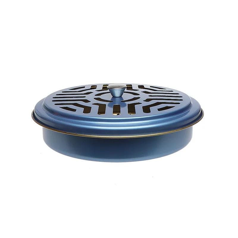 1PC Round Fireproof Mosquito Coil Box with Lid, Serrated Iron Coil Holder Tray, Outdoor Camping Tools