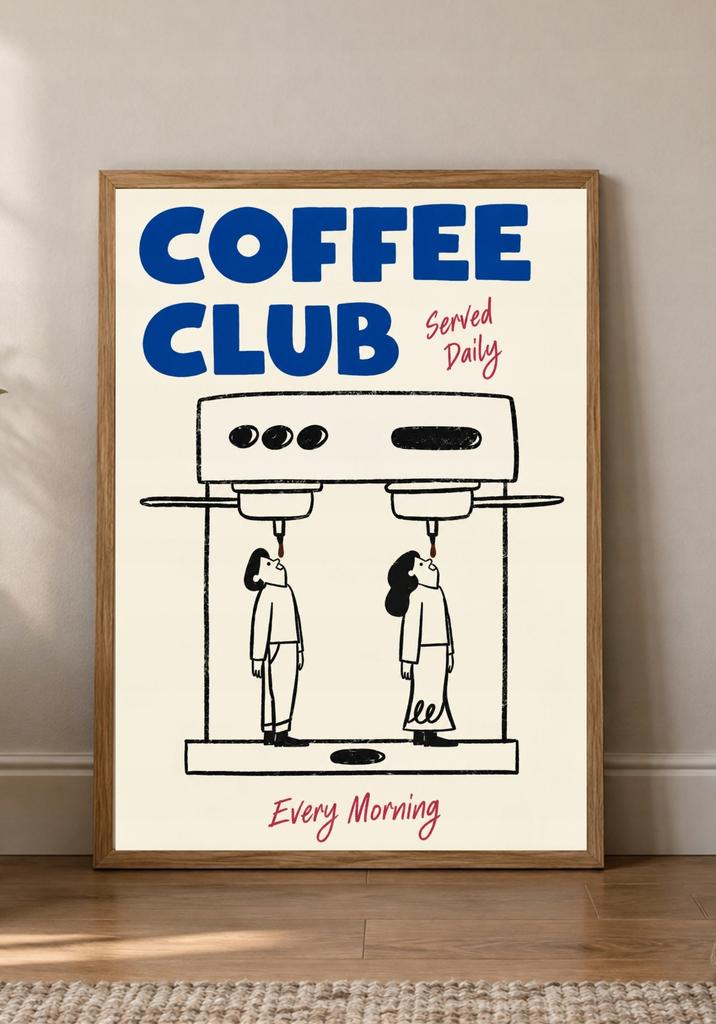Poster Coffee Club Retro Coffee Illustration For The Kitchen