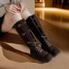 Miu Boots Women's 2025 New Straps High Knight Boots Square Head Buckle But Knee Boots