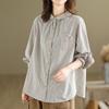 Весенне-осенняя хлопково-льняная полосатая рубашка с длинным рукавом из чистого хлопка, художественный топ