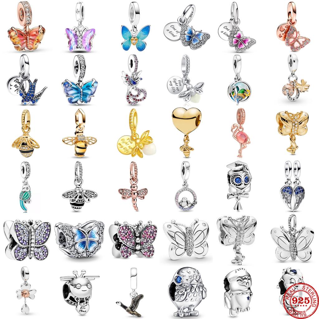 925 Sterling Silver Migratory Bird Butterfly Bee Charm Bead Pendant for DIY Jewelry Bracelet Making