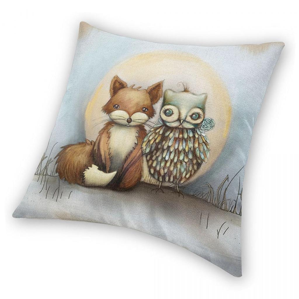 Fox And Owl Animal Square Pillowcase Polyester Linen Velvet Creative Zip Decor Pillow Case Bed Cushion Cover