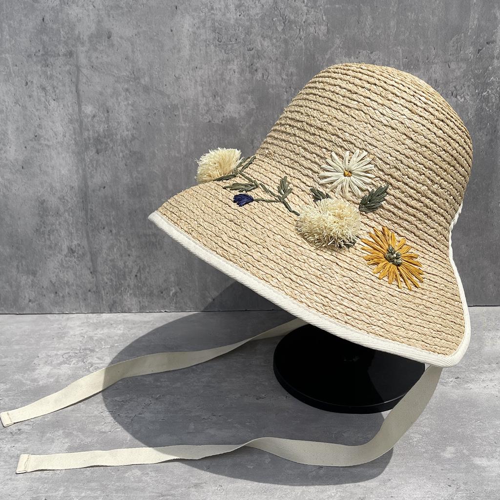 Designer embroidered Lafite straw hat women's spring and summer vacation sunscreen hat big brim sunshade loli hat beach straw hat