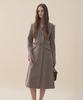 MAU SOLEUM Jenn Herringbone Long Belted Dress - Brown