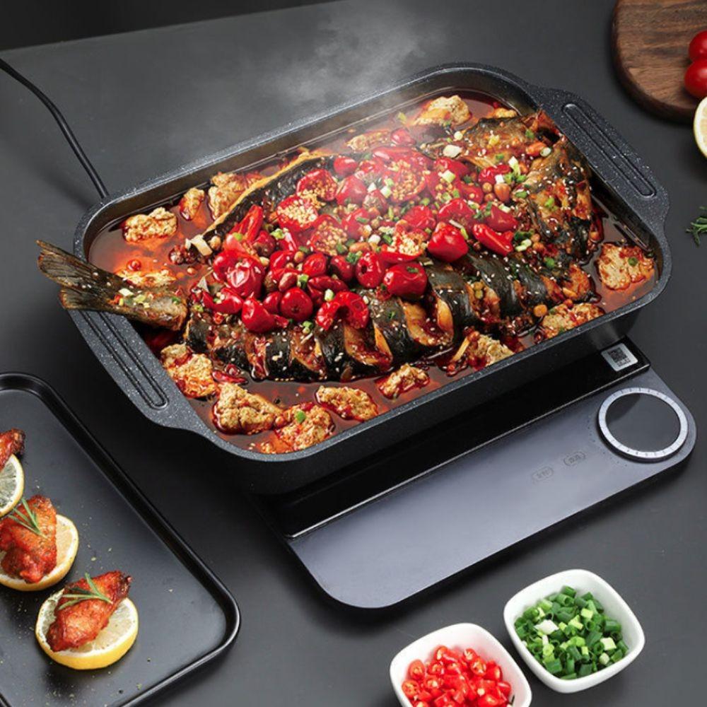 Non-Stick Grilling Pan Carbon Steel BBQ Serving Tray Multi-functional Grilled Fish Plate Hotpot