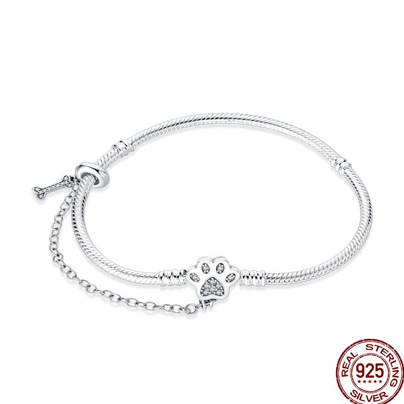 925 Silver 17-20CM Heart Pave Zirconia Original Bracelets Infinity Bracelet Fit DIY Charms Bead Birthday Jewelry Gifts Hot Sale