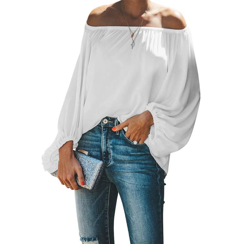 Women's Fashion Casual Spring Autumn Solid Color Print Long Sleeve One Shoulder Blouses & Shirts
