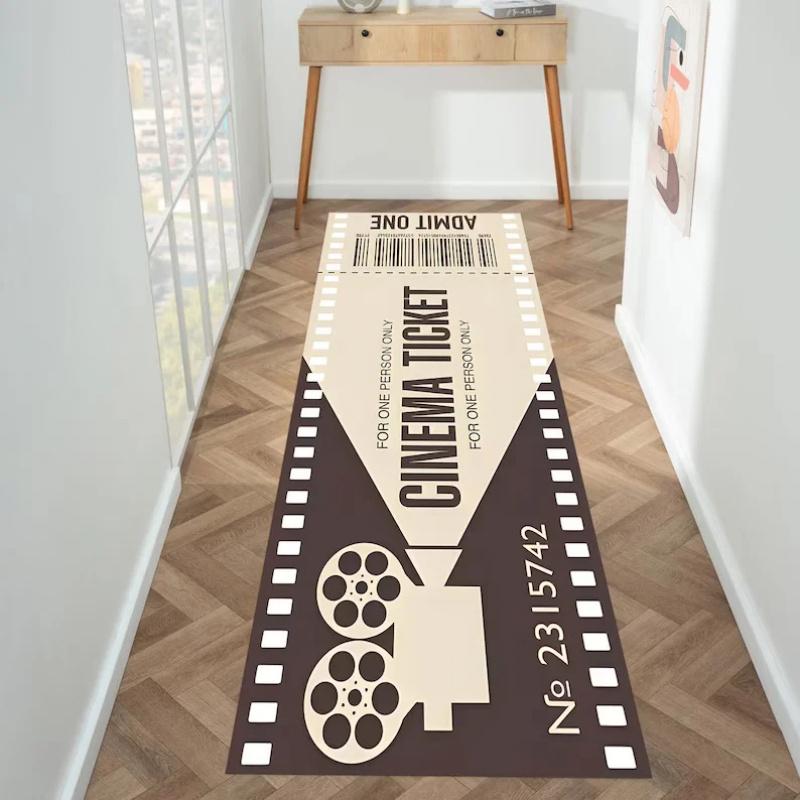 Vintage Cinema Ticket Film Theme Area Rug Retro Movie Pattern Home Decor Carpet Mat for Entryway Hallway