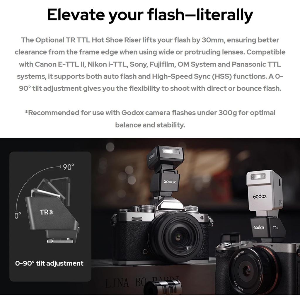 Godox TTL Горячий башмак Подъемник-удлинитель для и Камеры Увеличивает высоту вспышки и Уменьшает тень от объектива Совместим с вспышками Godox весом до 300 г TR-S iT20-S, iT22-S,