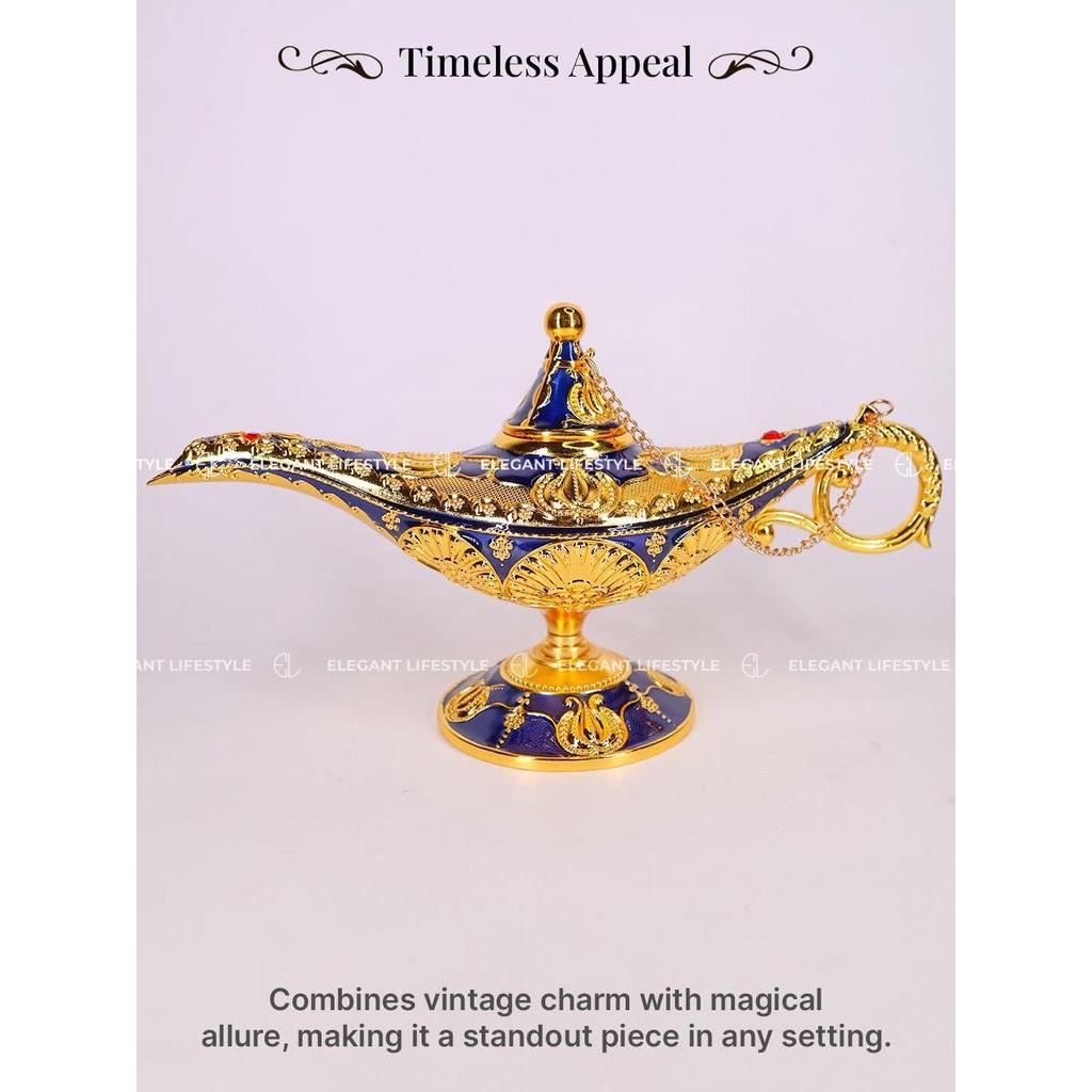 Vintage Aladdin Chirag Lamp-Luxurious Metal Jewelry Box,Decorative Showpiece,Home & Office-12 cm(Gold-Blue)