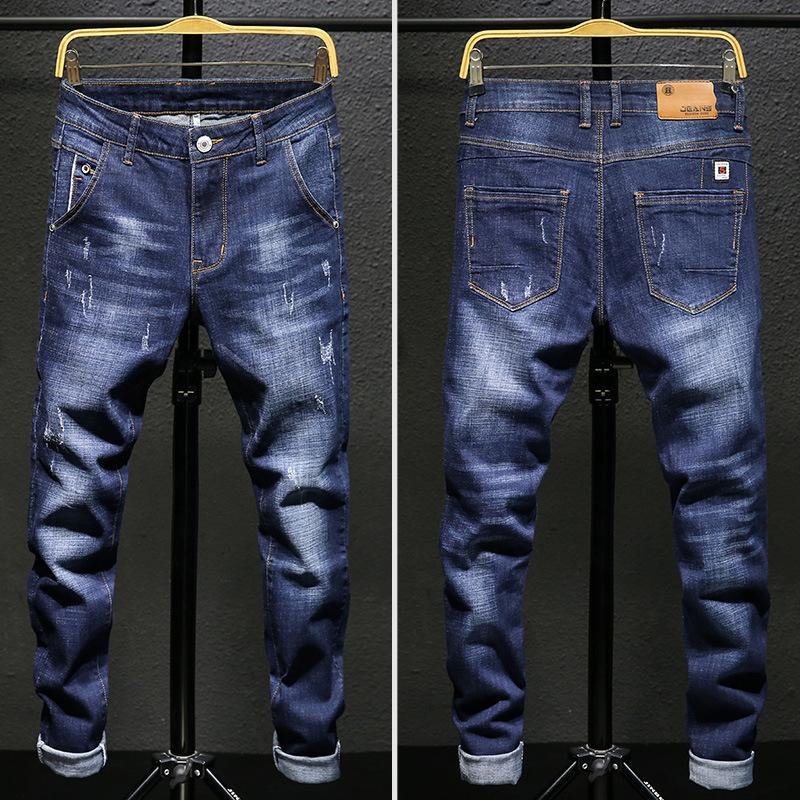 Men's Jeans Casual Men's Trousers Elastic Slim Straight Trousers