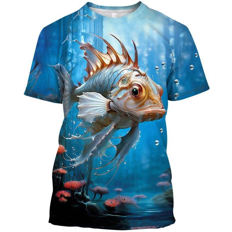 Koi Goldfish Pattern Summer Men's T-shirt Fun Fish 3D Printed Short Sleeved Top Fashionable Street Daily Casual Round Neck Pullover