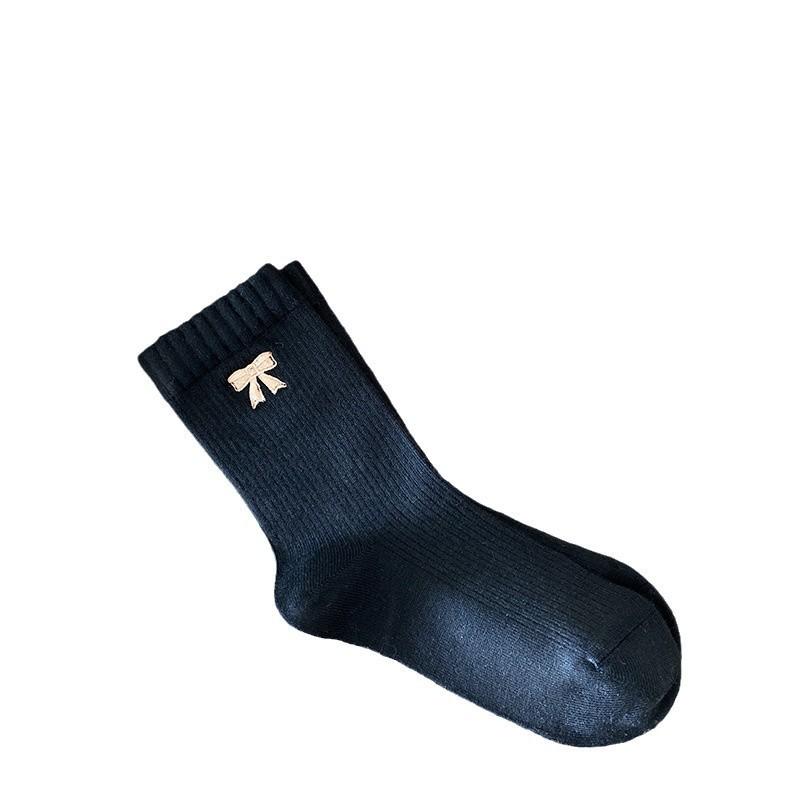 Maillard Socks Mid-Tube Socks Cotton Socks Warm Bow Embroidery Spring And Autumn Thickened Stacking Stockings