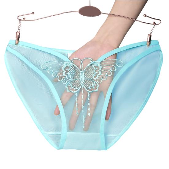 Бесшовные женские трусы со средней посадкой и вышивкой, принтом бабочек, ультратонкие прозрачные сексуальные трусы