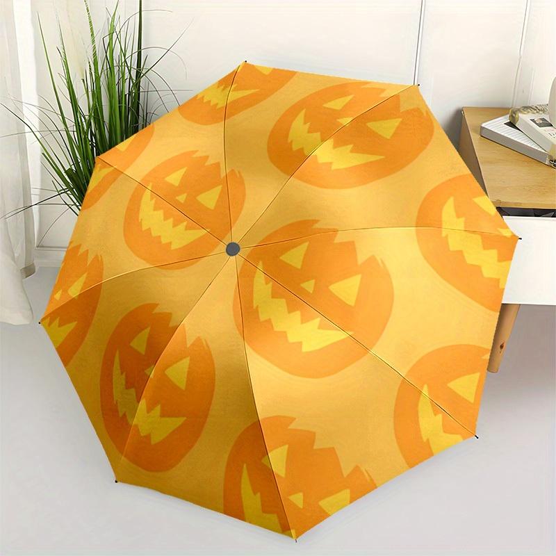 1pc Pumpkin Moon Automatic Open/close Folding Compact Umbrella, 8-Rib Sturdy Canopy, Lightweight Portable, Everyday Use, Gift, 096