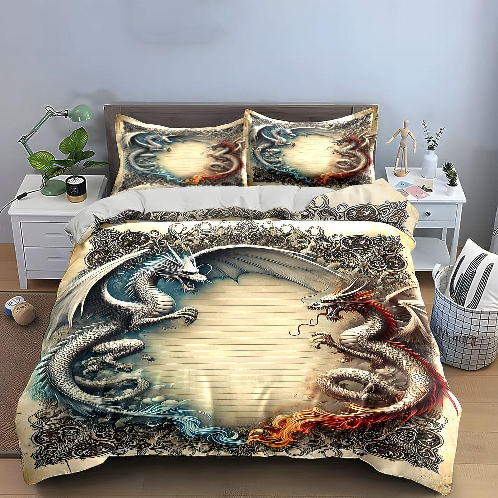 White and red dragons. Bedding sets Duvet cover sets Duvet covers Pillowcases(1 * Duvet Cover 2 * Pillowcases without duvet insert)