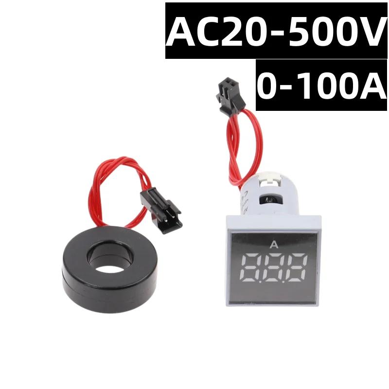 22MM 0-100A Digital Ammeter Current Meter/Voltage Meters Indicator Led Lamp Square Signal Light AC20-500V