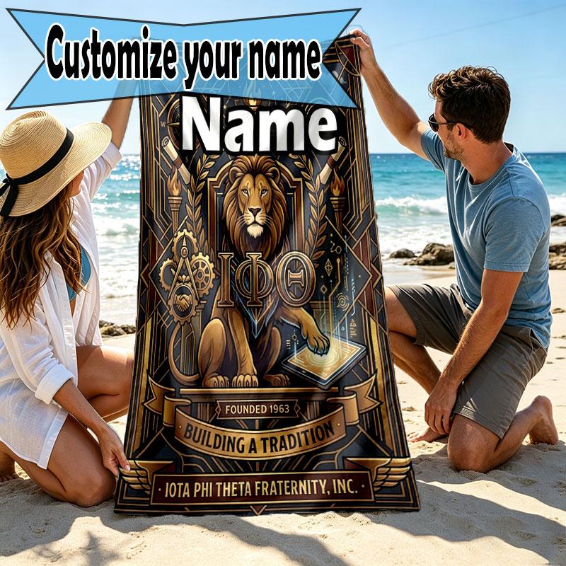 Custom Name Personalized Iota Phi Theta Print Beach Towel, for Trip Camping Beach Party Home Decor, Birthday Gift for Family & Friends