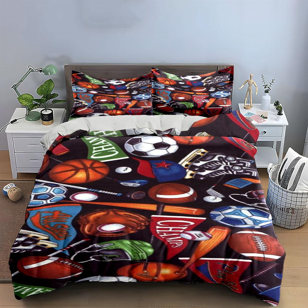 Various sports equipment motifs. Bedding sets Duvet cover sets Duvet covers Pillowcases(1*Duvet Cover 2*Pillowcases without duvet insert)