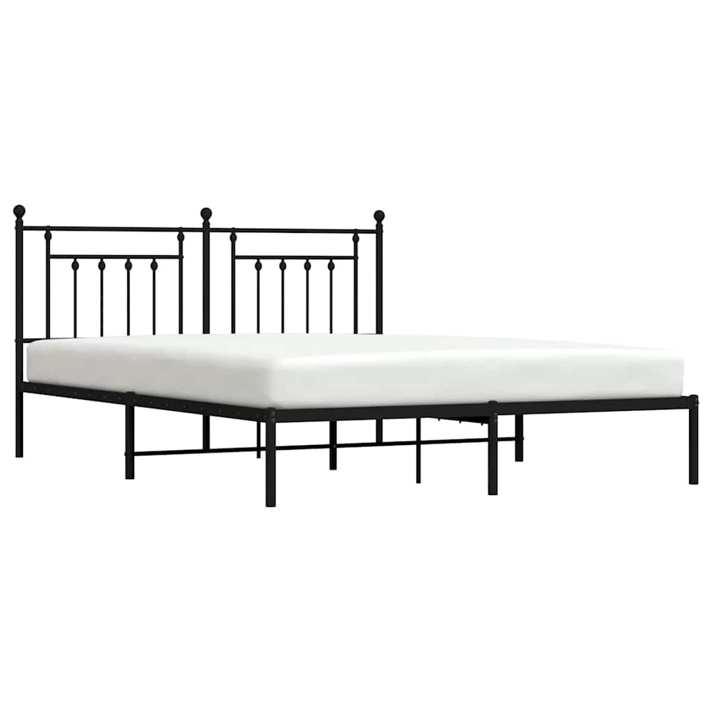 Metal Bed Frame with Headboard Black 183 x 213 cm