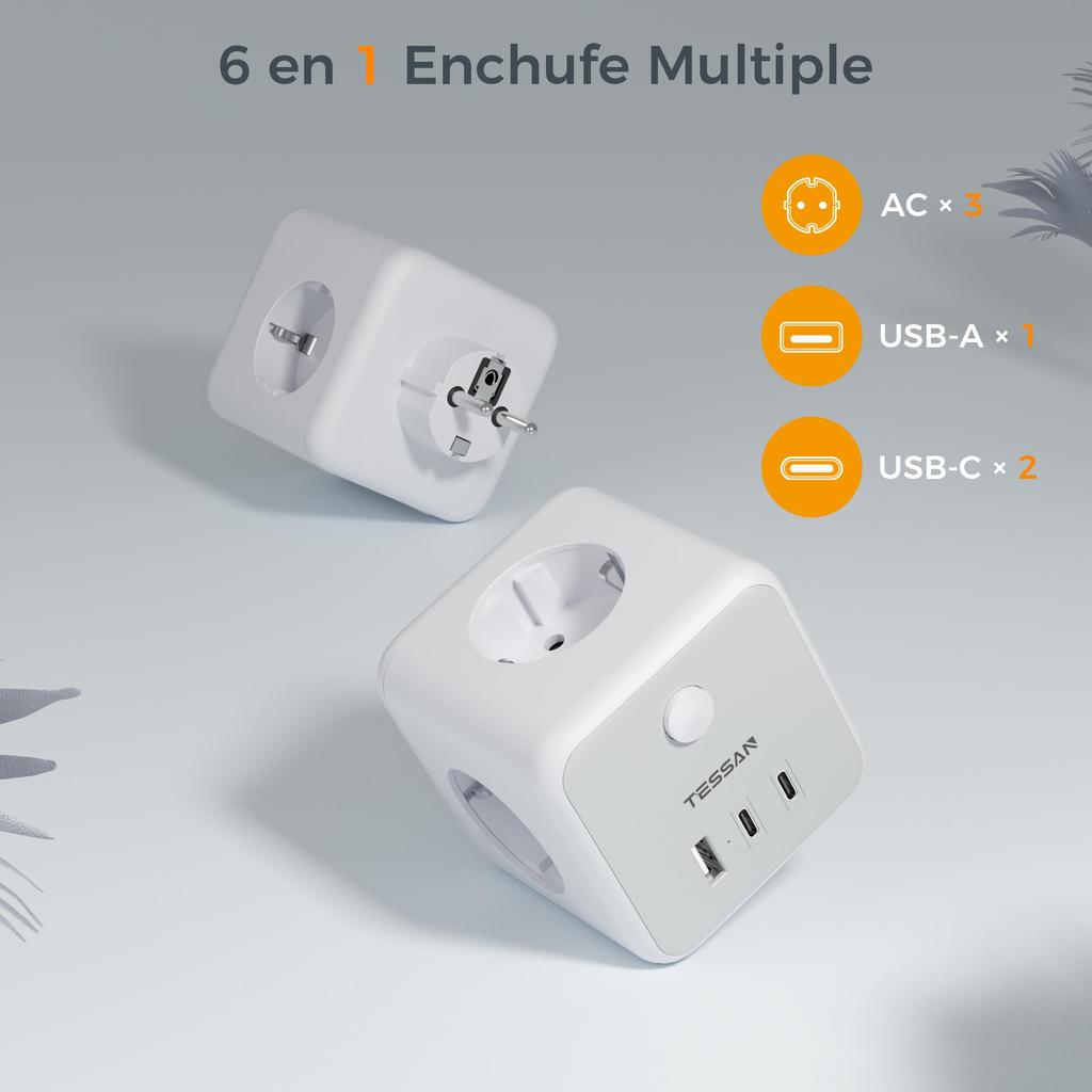 Tessan Серый/белый/черный адаптер питания с вилкой европейского стандарта с переключателем, 3 розетками и 3 портами USB, удлинитель с несколькими розетками европейского стандарта для дома, офиса, путешествий