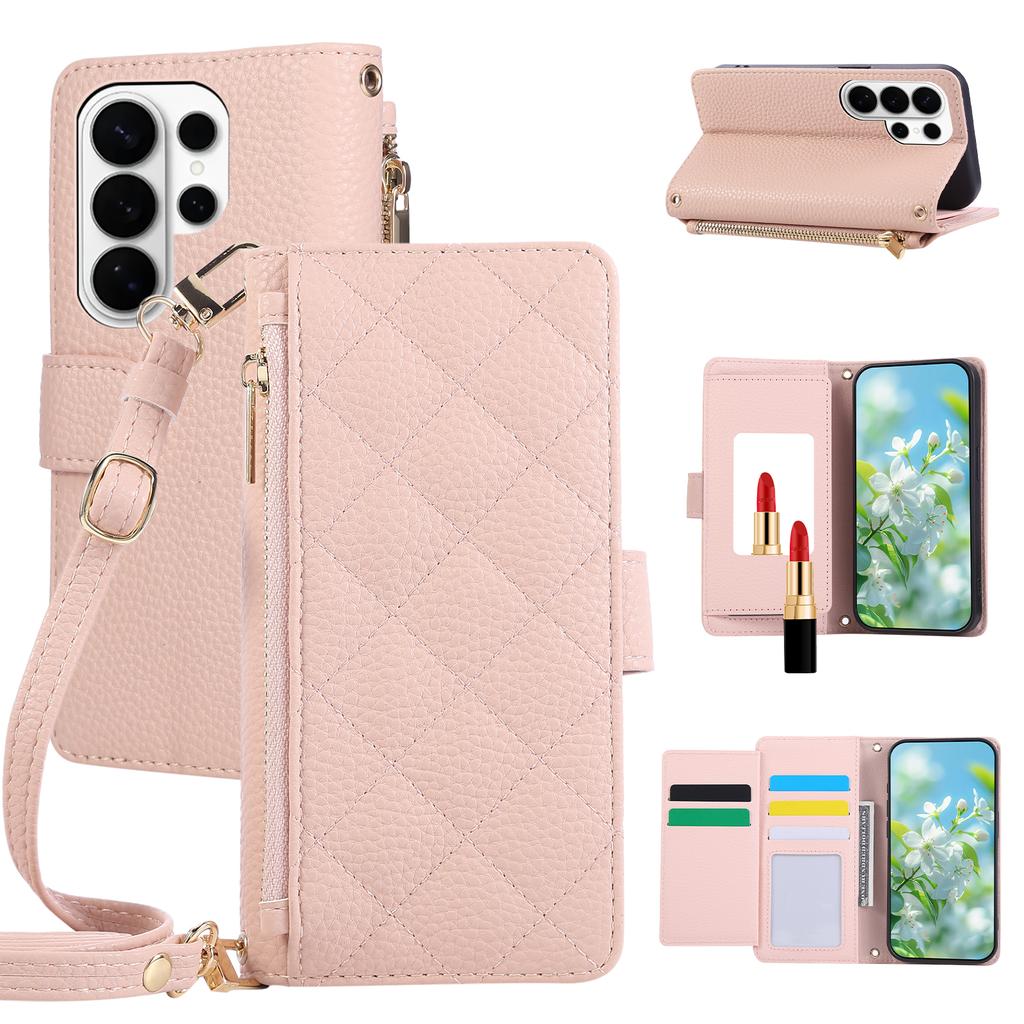 Crossbody Long Lanyard Flip Cards Solt Wallet Leather Bag Case for Samsung S26 Ultra S25 S24 S23 S22 A27 A17 A37 A57 Stand Cover