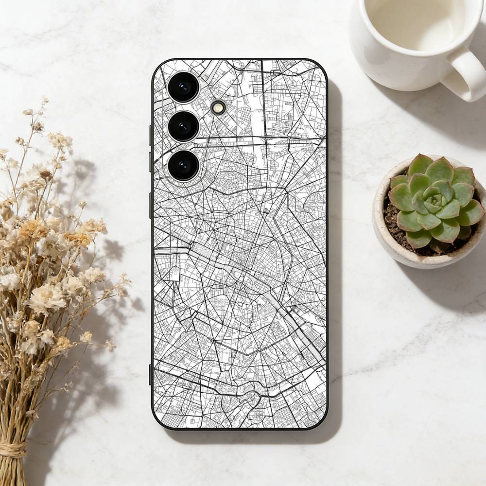 Famous City Sketch City Map Phone Case For Samsung Galaxy A73,A72,A71,A70,A53,A52,A51,Soft Silicone Black Cover