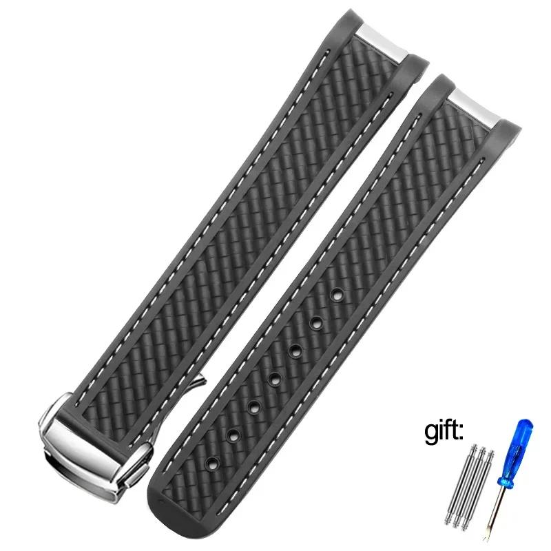 Curved 20mm Rubber Watchband Fit for Omega AT150 Seamaster 300 AQUA TERRA Diving Bracelets Black Blue Silicone Watch Strap