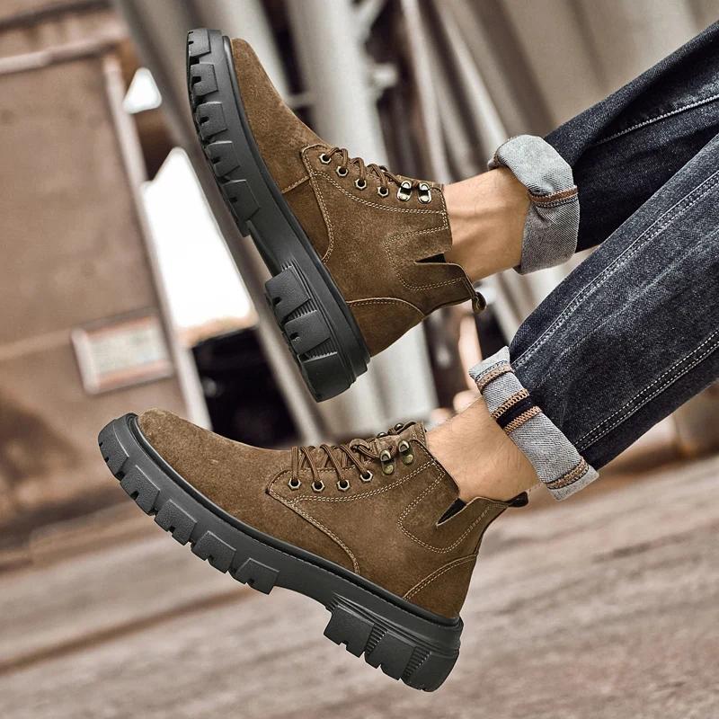 Ботильоны для активного отдыха, зимние, осенние, замшевые, кожаные, модные, новые, походные, высокие, плюшевые, меховые, мотоциклетные, мужские ботинки