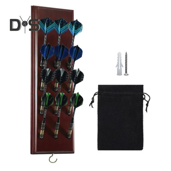 Настенный держатель для дротиков, деревянная кассета для дротиков, стойка для дротиков с 12 наконечниками, металлический крючок и сумка для хранения аксессуаров